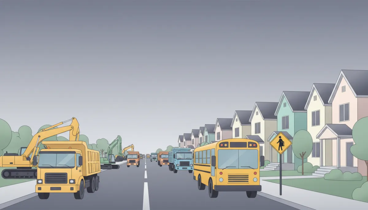 Construction trucks passing through a Virginia residential neighborhood