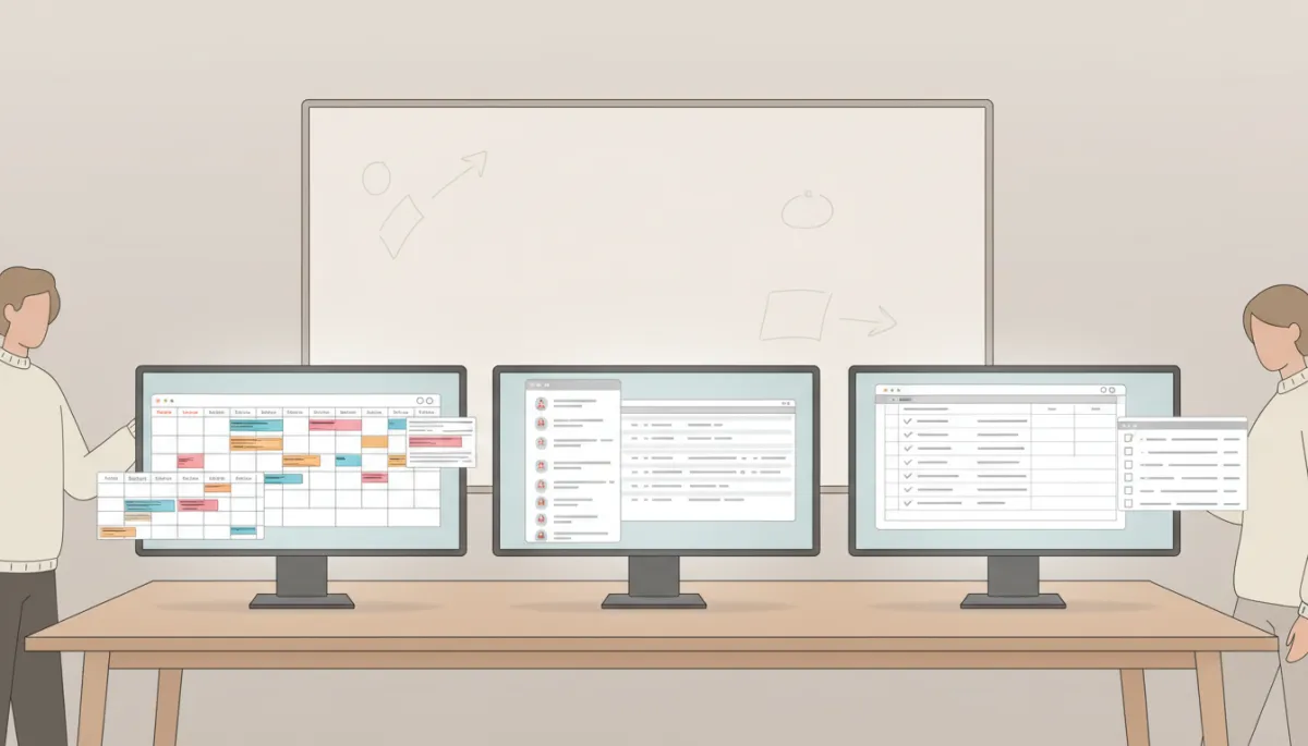 Overloaded founder managing tasks while strategic ideas sit untouched on a whiteboard