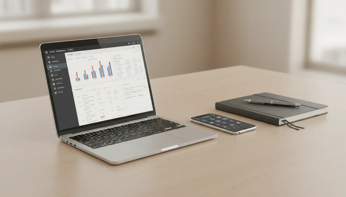 Organized executive workspace with project dashboard and calendar alerts