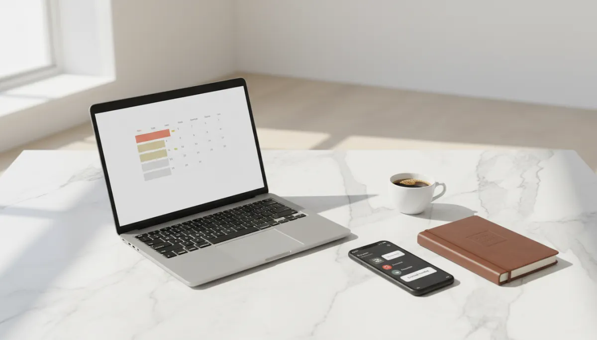 Curated workspace showing delegated tasks and a calm schedule