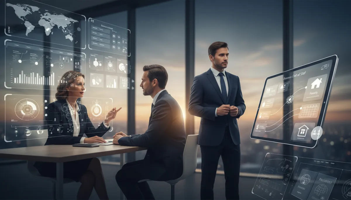 Executive in a boardroom managing tasks and responsibilities
