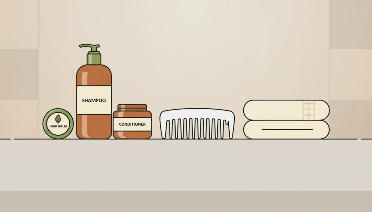 Lice comb and gentle hair products arranged on a bathroom counter Lice comb and gentle hair products arranged on a bathroom counter