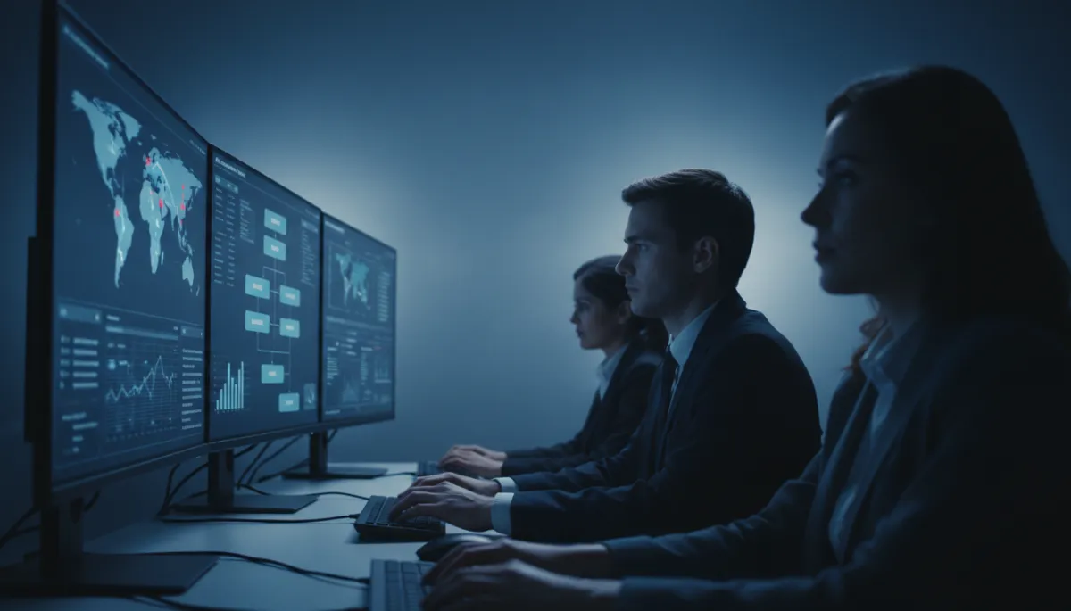 Security analysts monitoring cybersecurity dashboards in a SOC