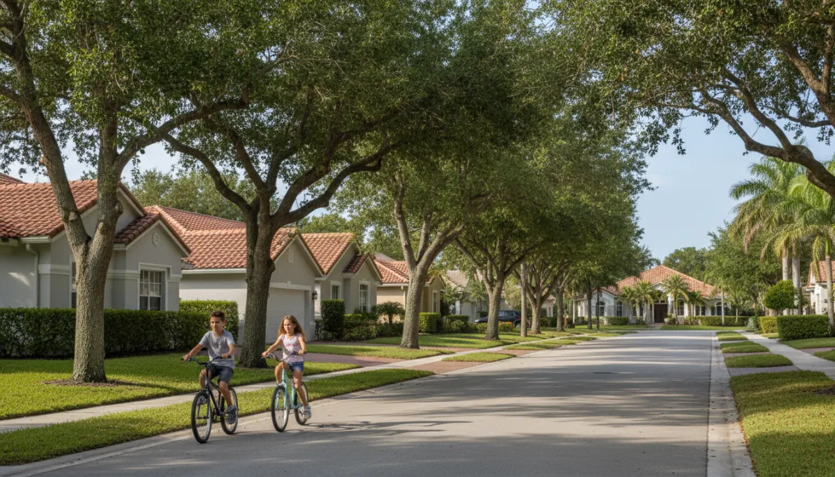 Quiet residential street in Palmetto Bay with single-family homes and mature trees Quiet residential street in Palmetto Bay with single-family homes and mature trees