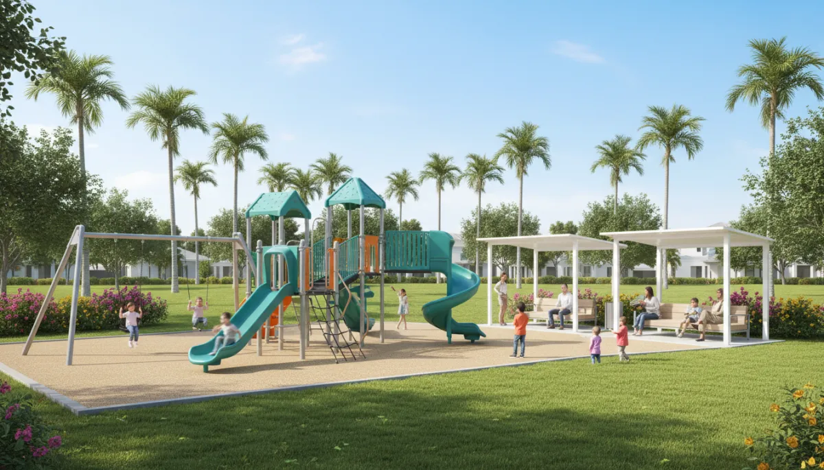 Families with children enjoying a playground in a Palmetto Bay park