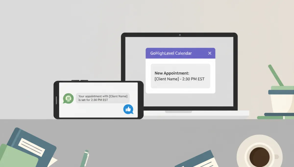 Phone and laptop showing automated lead response and booking confirmation