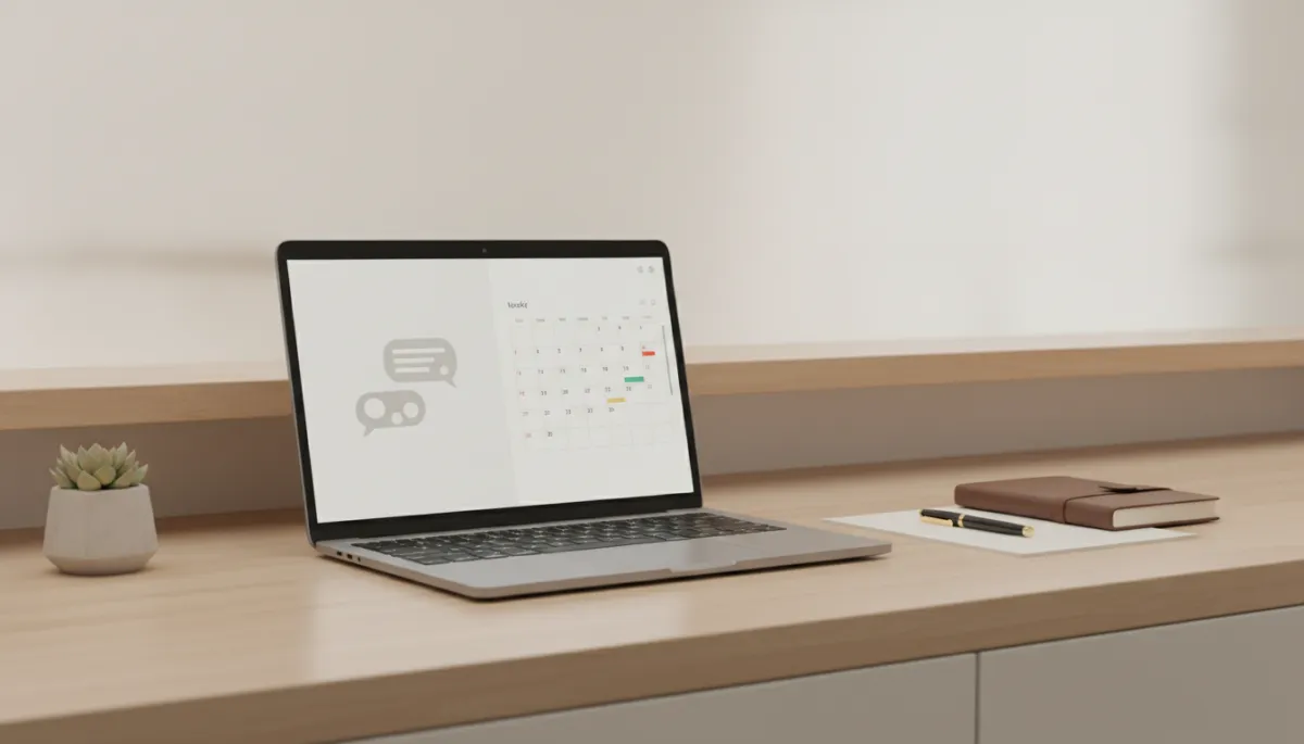 AI chat and booking dashboard displayed on a laptop at a local business front desk