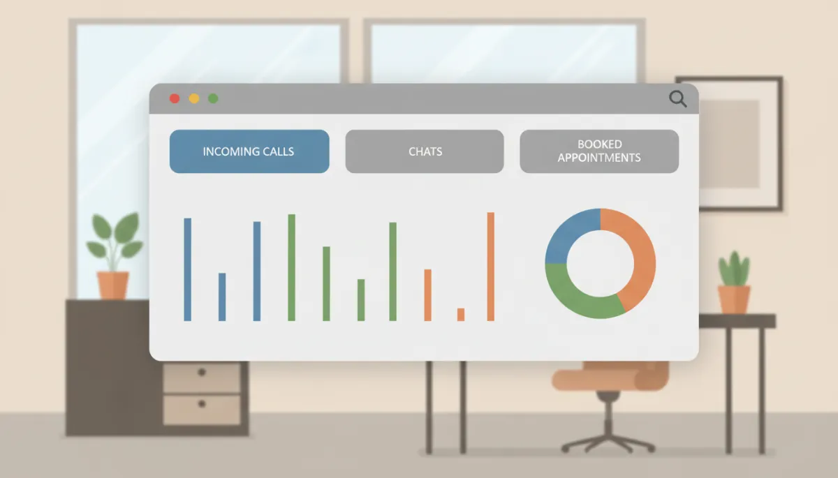 Professional dashboard displaying calls, chats, and booked appointments managed by AI