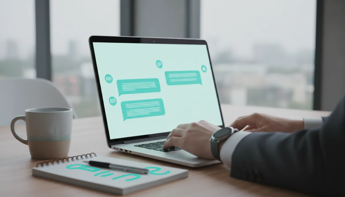 Professional using an AI chat assistant to draft business content