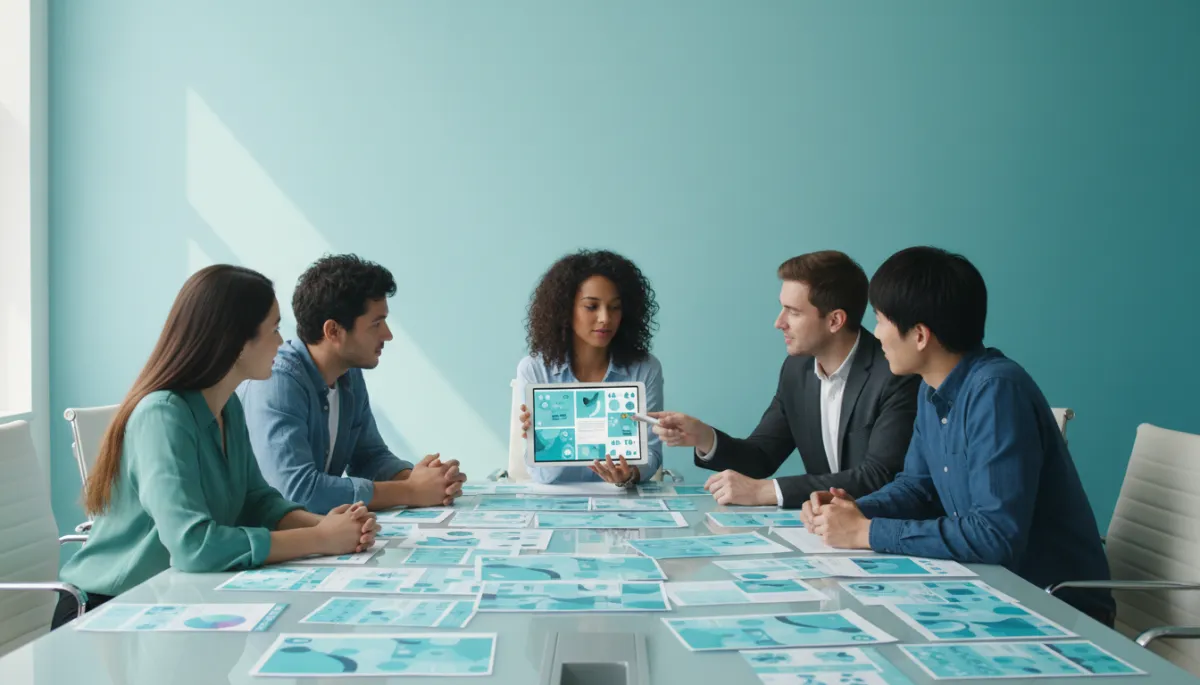 Marketing team reviewing AI-generated designs for a local business