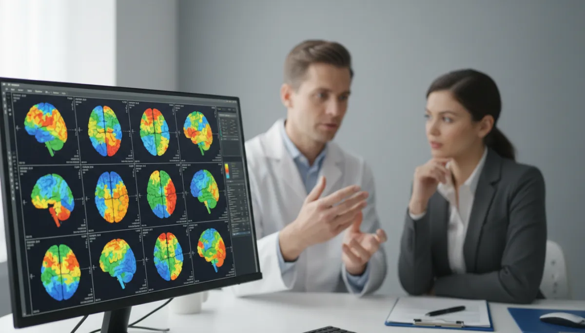 qEEG brain mapping results being discussed between clinician and client