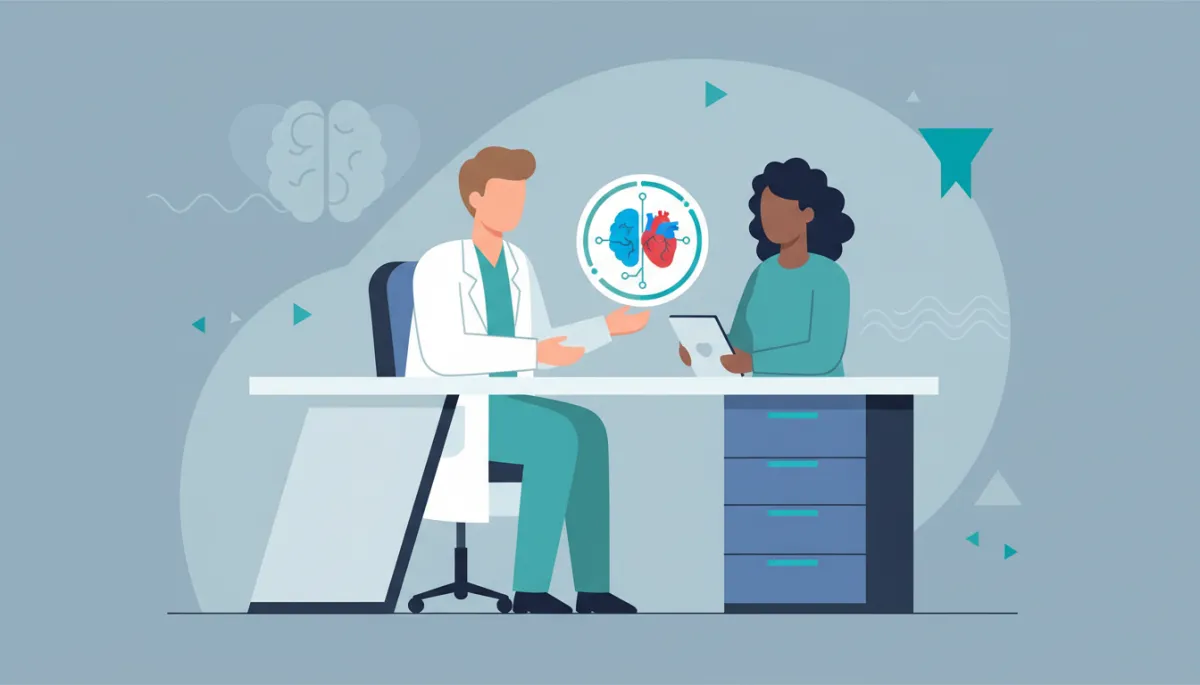 Clinician explaining the connection between the brain, heart, and breath to a client