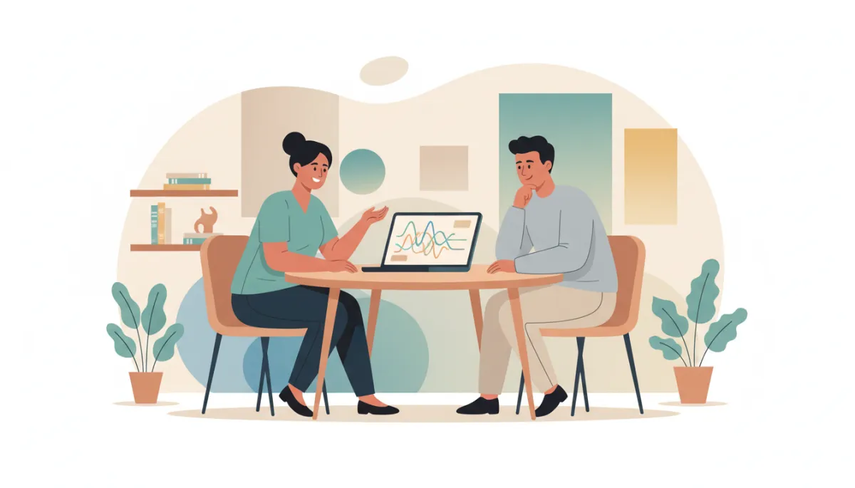 Clinician and client reviewing brain and nervous system information together Clinician and client reviewing brain and nervous system information together