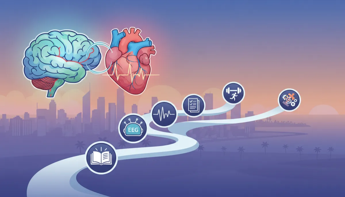 Illustrated pathway from assessment to personalised brain and nervous-system training on the Gold Coast