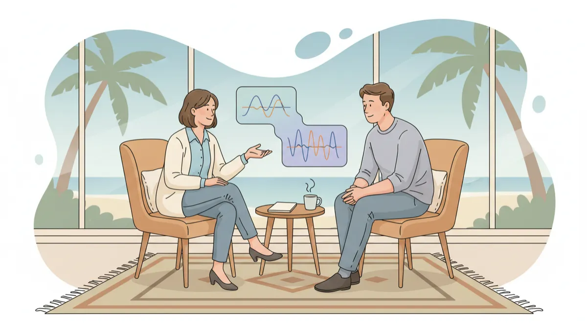 Illustrated consultation discussing brain and nervous system assessment results