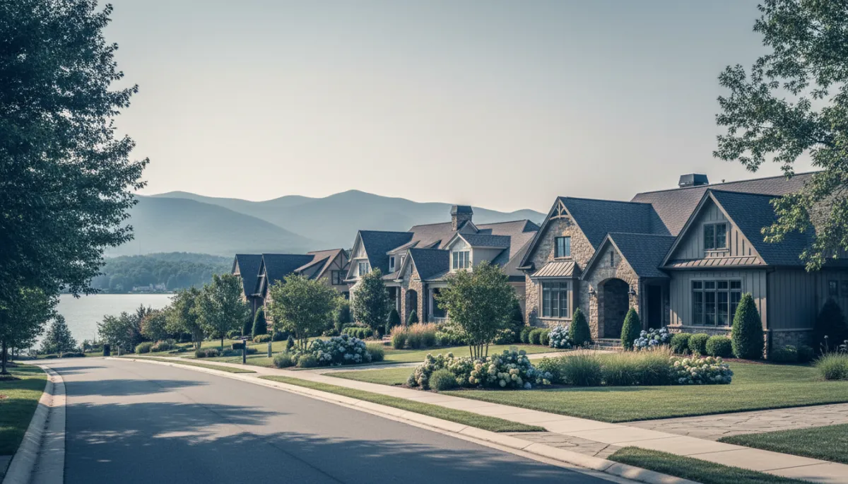 Upscale homes in a planned lakeside neighborhood near Asheville Upscale homes in a planned lakeside neighborhood near Asheville