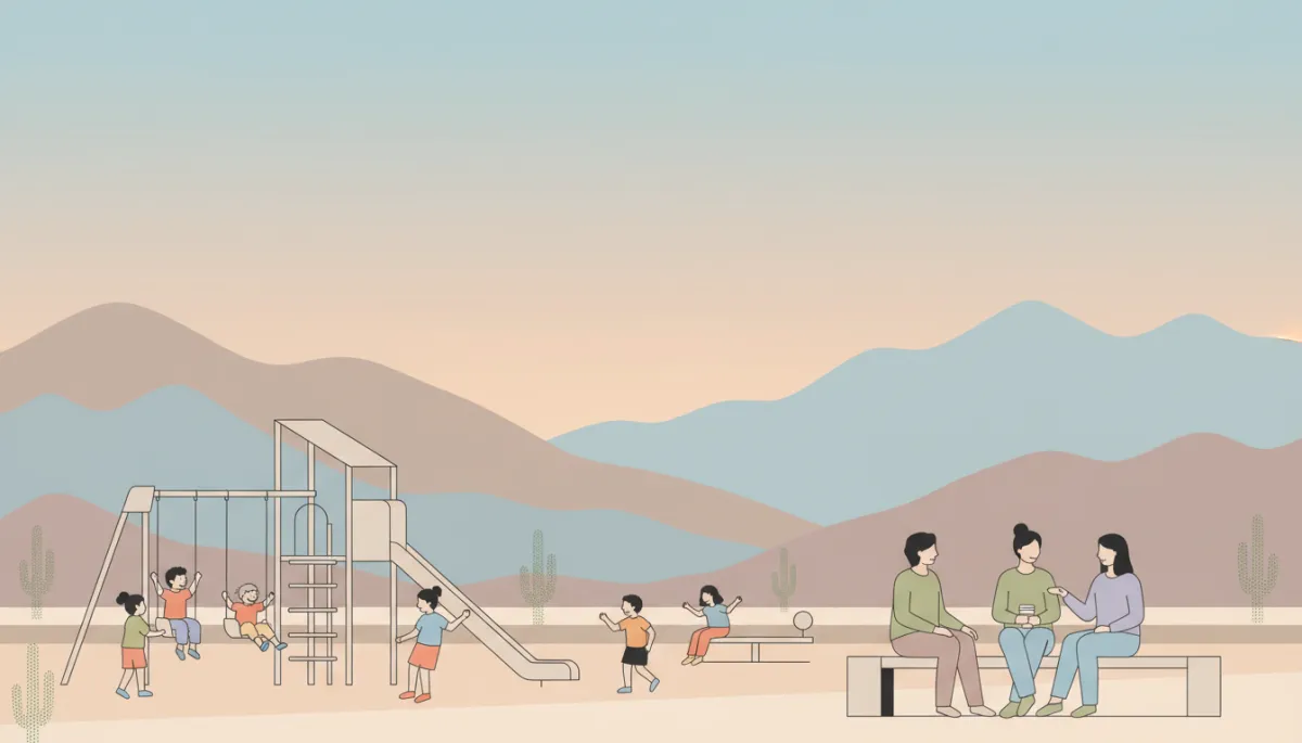 Parents and children spending time together at a community park in Sahuarita