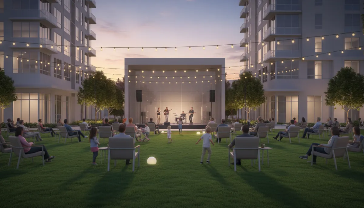 Families enjoying live music and lawn games at Waterside Place in Lakewood Ranch