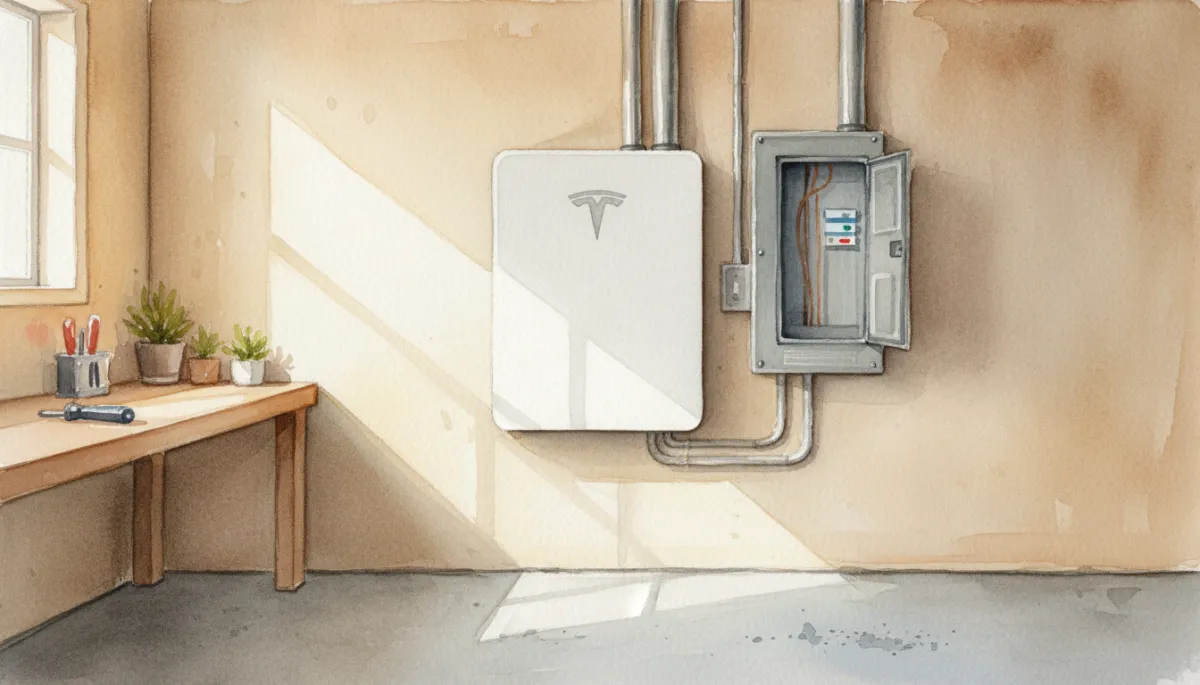 Professional installation of a Tesla Powerwall 3 on a garage wall Professional installation of a Tesla Powerwall 3 on a garage wall