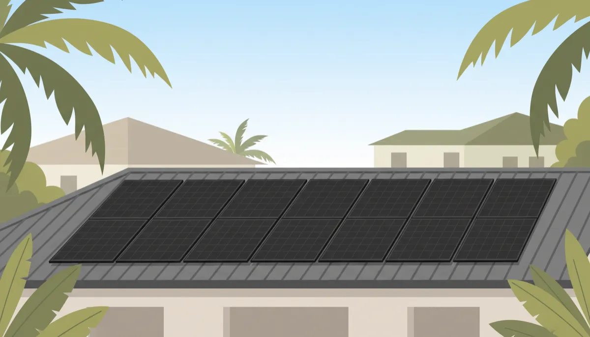 Black solar panels aligned on a new roof on a home in Westchase Tampa