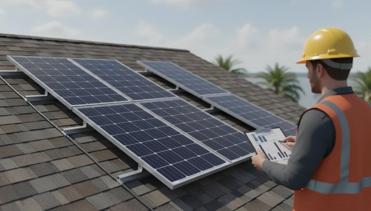 Contractor reviewing solar and roof installation details on a Tampa home