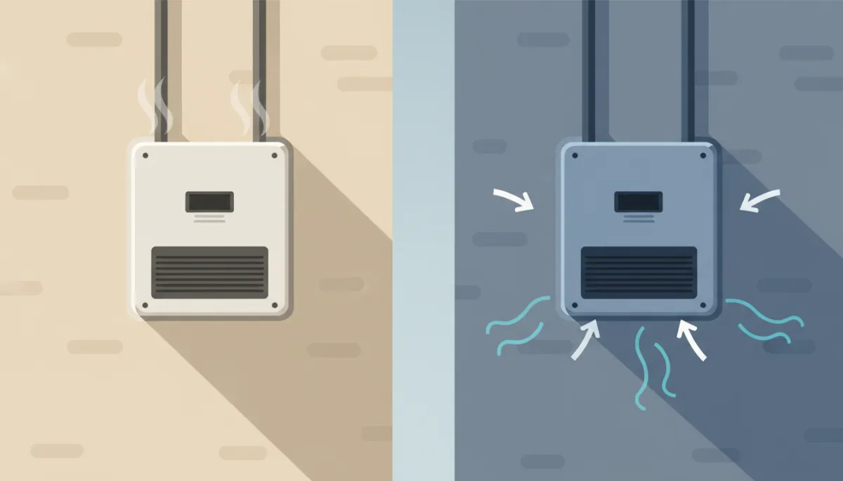 Comparison of poorly placed inverter in direct sun and properly shaded inverter with good airflow