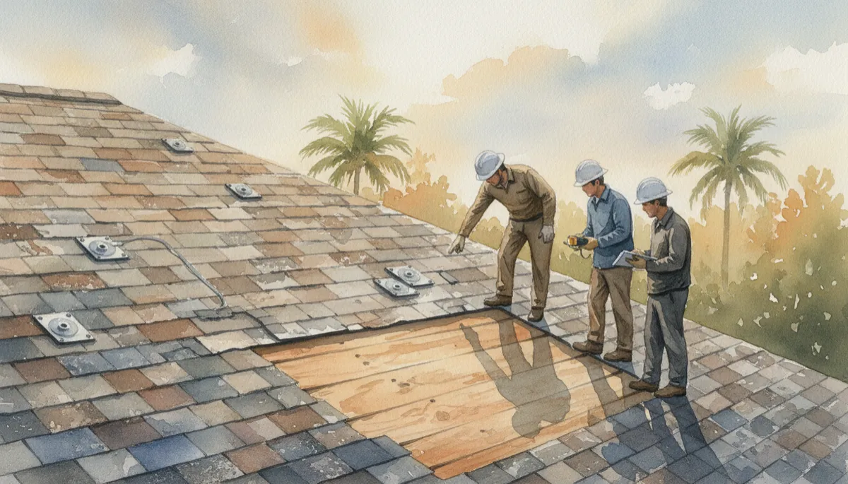 Roof deck and shingles exposed after solar panels are removed in Wesley Chapel Roof deck and shingles exposed after solar panels are removed in Wesley Chapel
