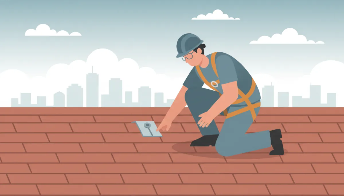 Technician inspecting solar mounting hardware and roof flashing on a Tampa Bay home Technician inspecting solar mounting hardware and roof flashing on a Tampa Bay home