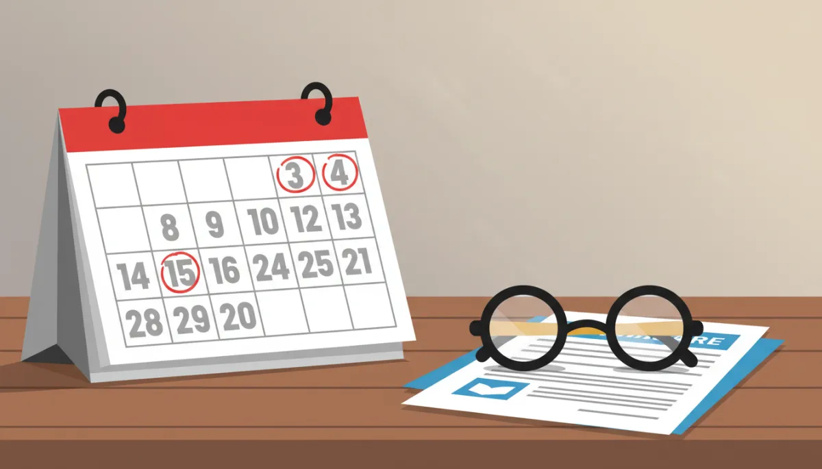 Calendar with Medicare enrollment dates highlighted alongside paperwork Calendar with Medicare enrollment dates highlighted alongside paperwork