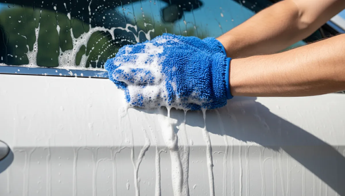 PHOTO INSTRUCTIONS:
Photo 1 — Place after the introduction, before the first H2:
Generate a photo-realistic image of a person's hands washing a white car door panel with a soft microfiber wash mitt and soapy water. No face visible, just hands and the car panel. No text, no logos, no brand names, no license plates. Natural outdoor lighting, close-up shot.
Photo 2 — Place after the second-to-last H2, before the closing section:
Generate a photo-realistic close-up image of a car's dark paint surface showing fine swirl marks caused by automated car wash brushes under direct sunlight. No people, no text, no logos, no brand names, no license plates. Sharp macro focus on the paint surface.. Context: This is for a blog post about "Why Hand Washing Your Car Is Better Than an Automatic Car Wash". Style: Professional quality, photorealistic, high resolution