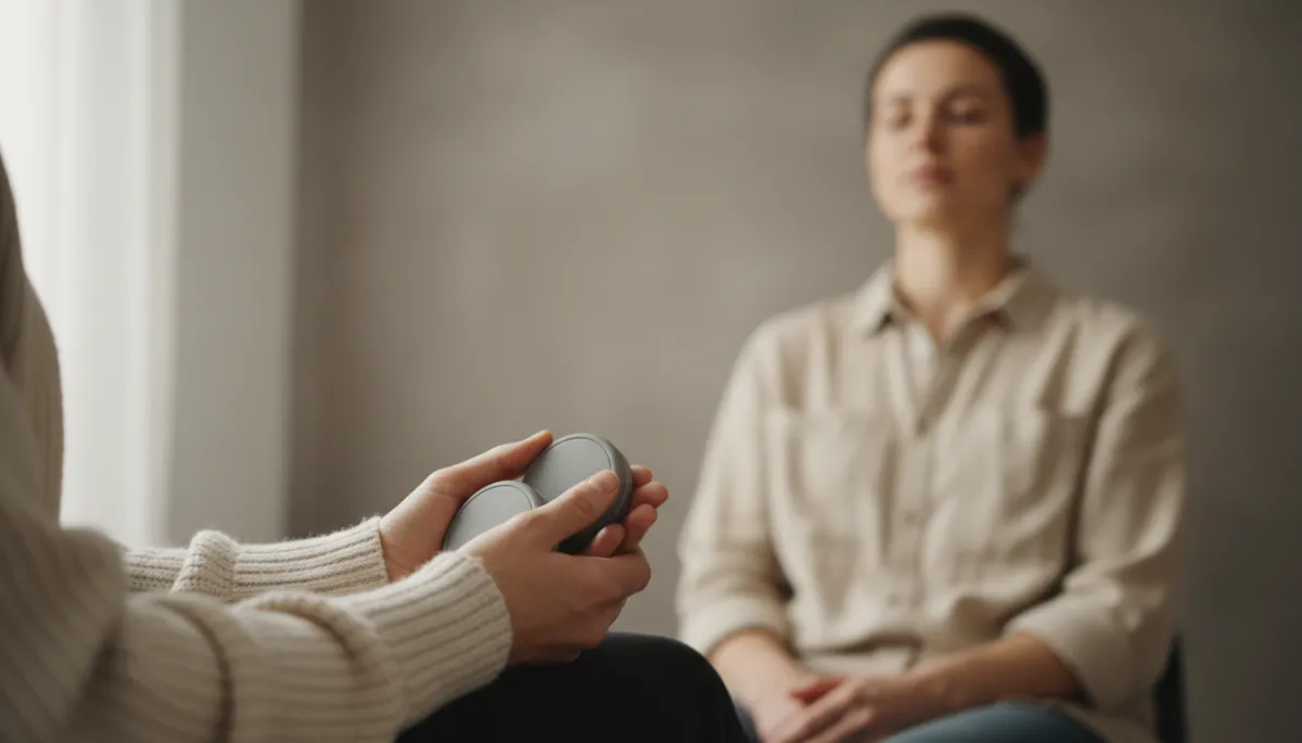 Therapist using bilateral stimulation tools during an EMDR session