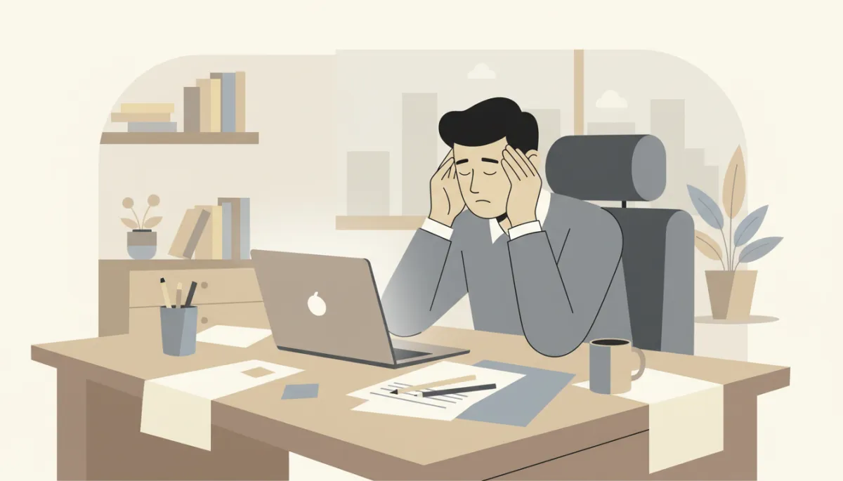 Person struggling to focus at a desk with scattered papers