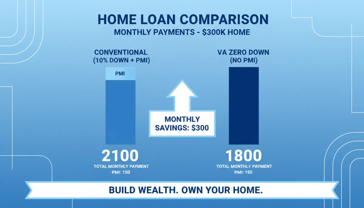 Infographic comparing conventional and VA loan payments for a Louisiana home