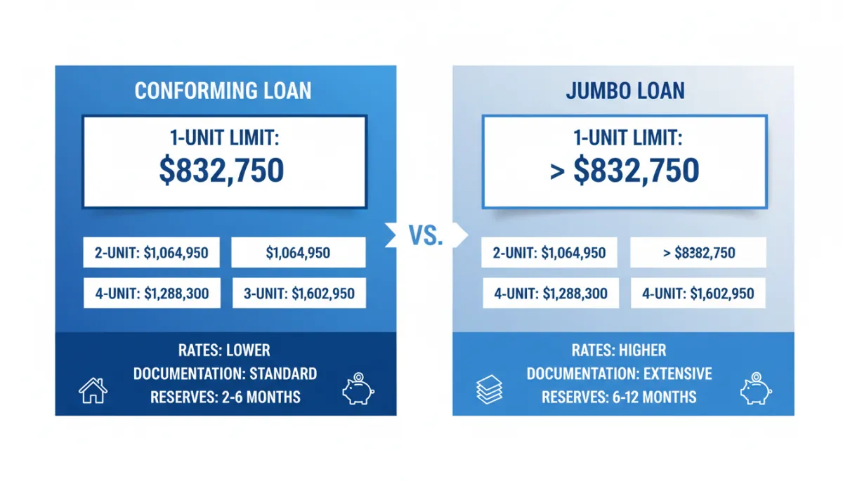 Infographic comparing conforming versus jumbo conventional loan limits in Louisiana