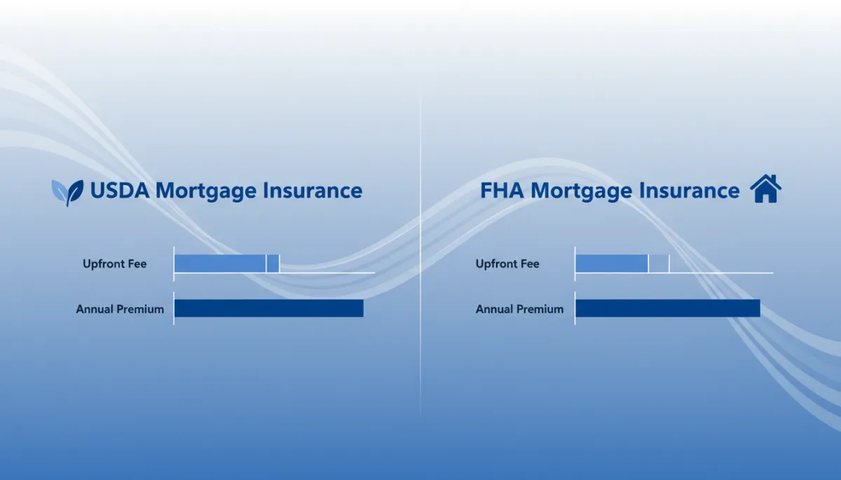 Infographic comparing mortgage insurance costs for USDA versus FHA loans