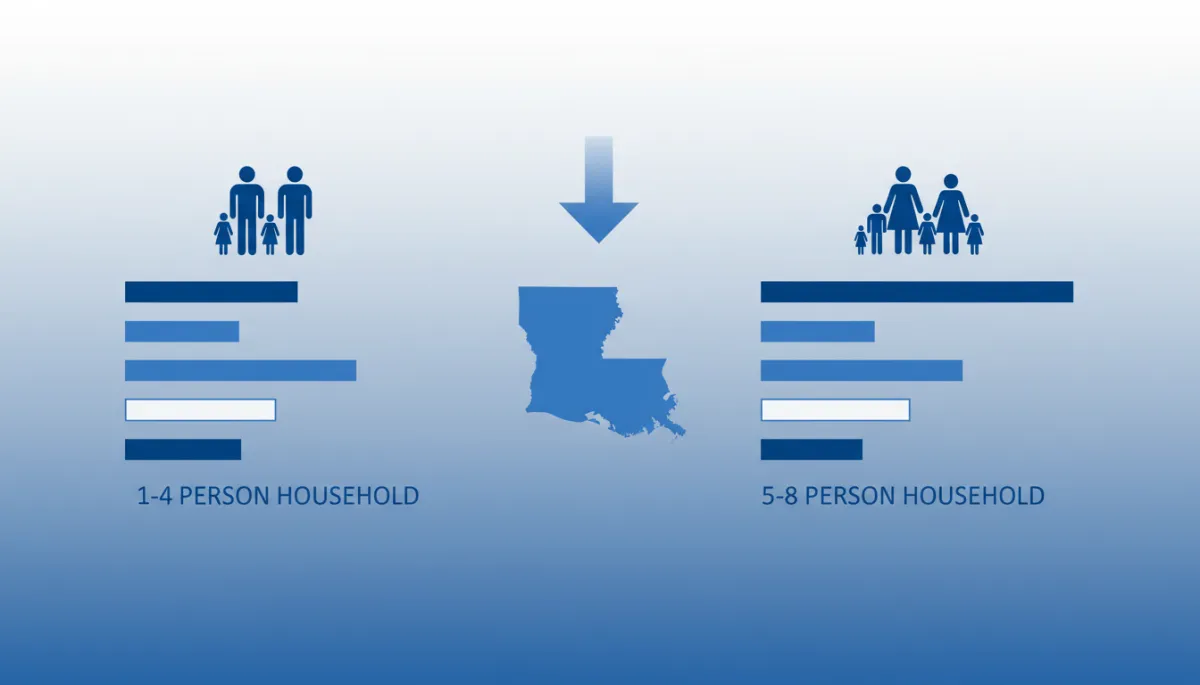 Infographic chart summarizing USDA loan income limits Louisiana by household size
