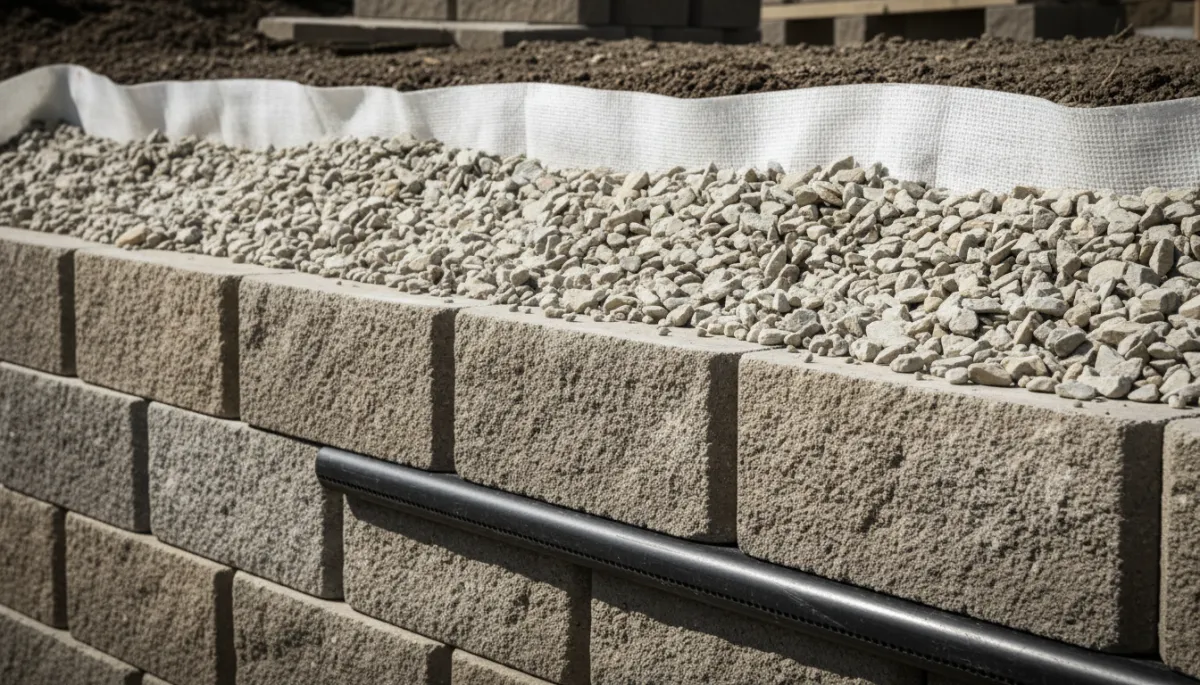 Professional installation of drainage behind a retaining wall