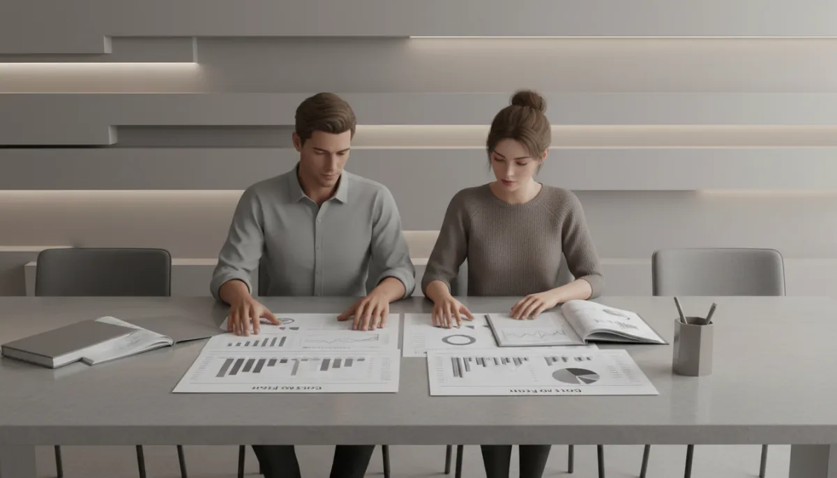 Couple reviewing structured cash flow statements together at home Couple reviewing structured cash flow statements together at home
