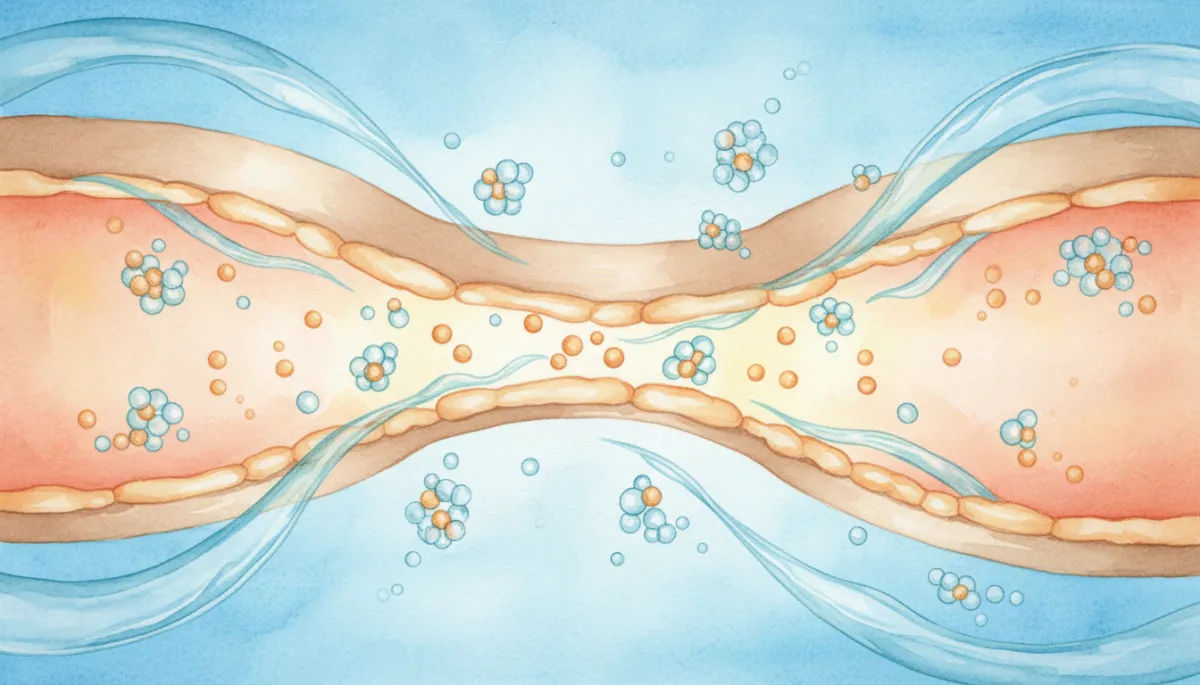Illustrazione professionale di particelle nutrienti circondate da acqua ultrapura che attraversano la membrana cellulare
