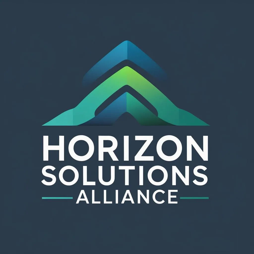 Horizon Solutions Alliance wordmark logo in white on dark footer background