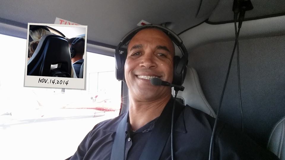 Seve wearing headphones in heicopter
