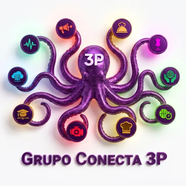 3D technological illustration with Conecta purple highlights