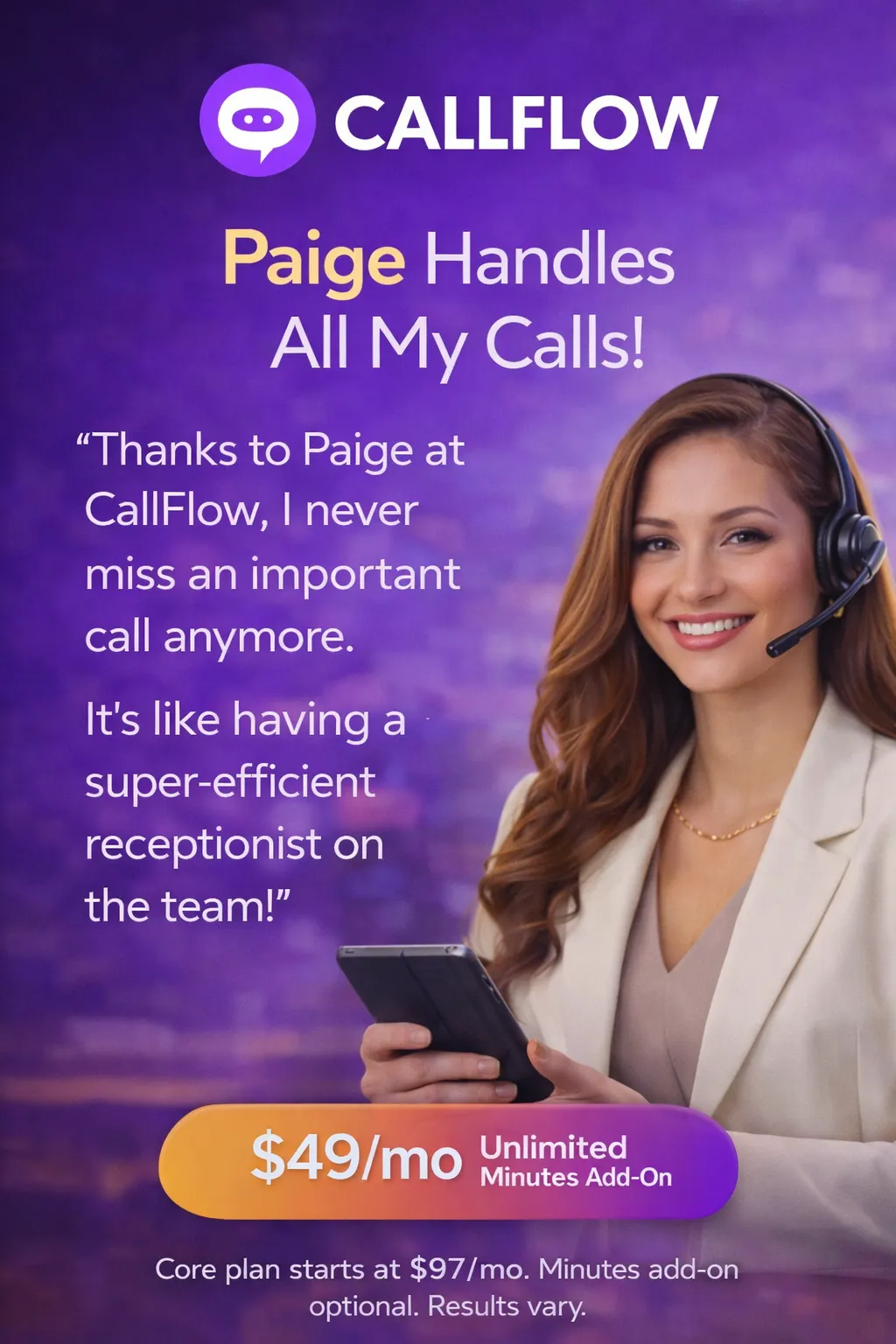 Professional female receptionist smiling, isolated on transparent background.