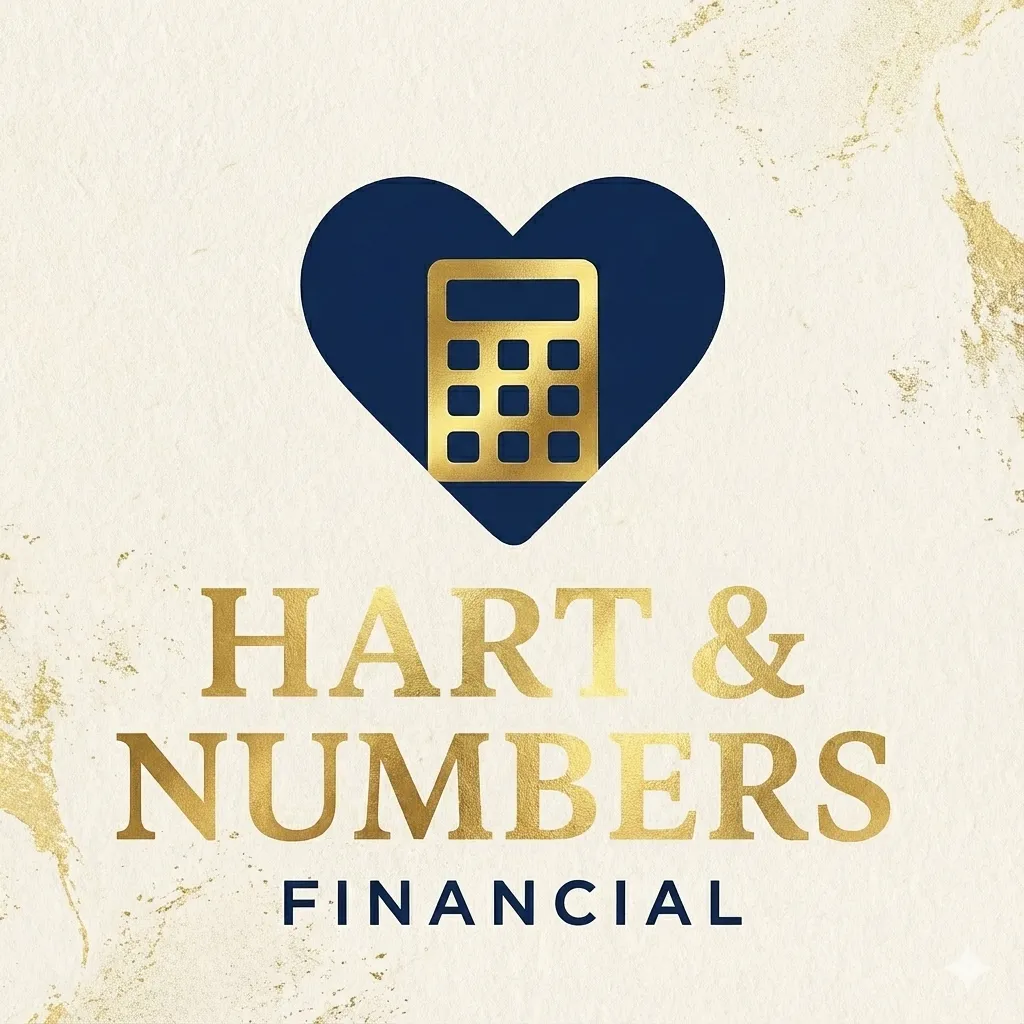 A friendly receptionist at a modern client support desk, answering a phone call. The setting is bright, with blue and white decor, and a visible Hart & Numbers logo on the wall. The receptionist is smiling, conveying approachability and professionalism.