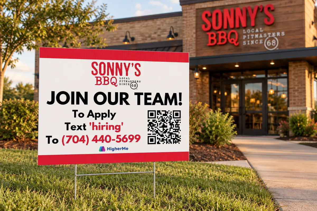 Sonny's BBQ hiring yard sign
