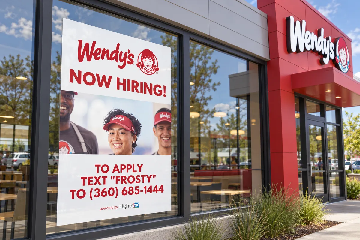 Wendy's now hiring window cling