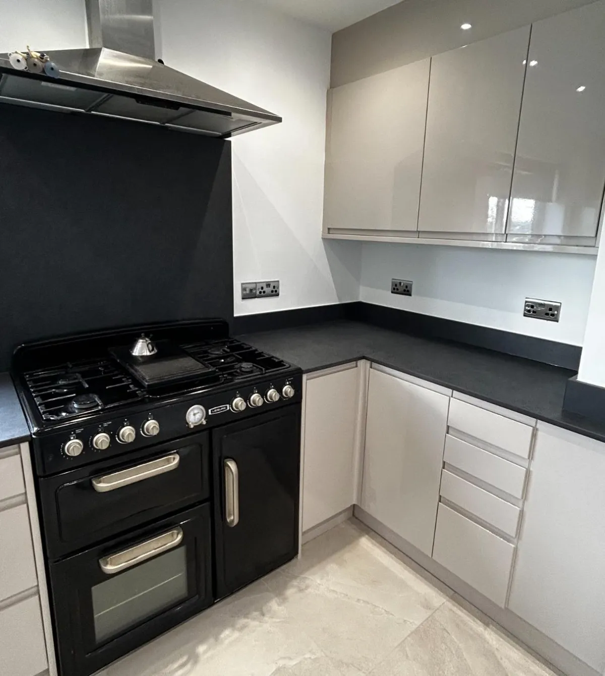 Modern renovated kitchen with island and pendant lighting