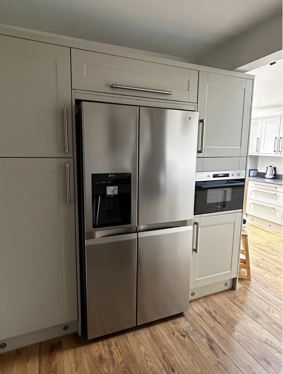 Updated living room with new flooring and trim