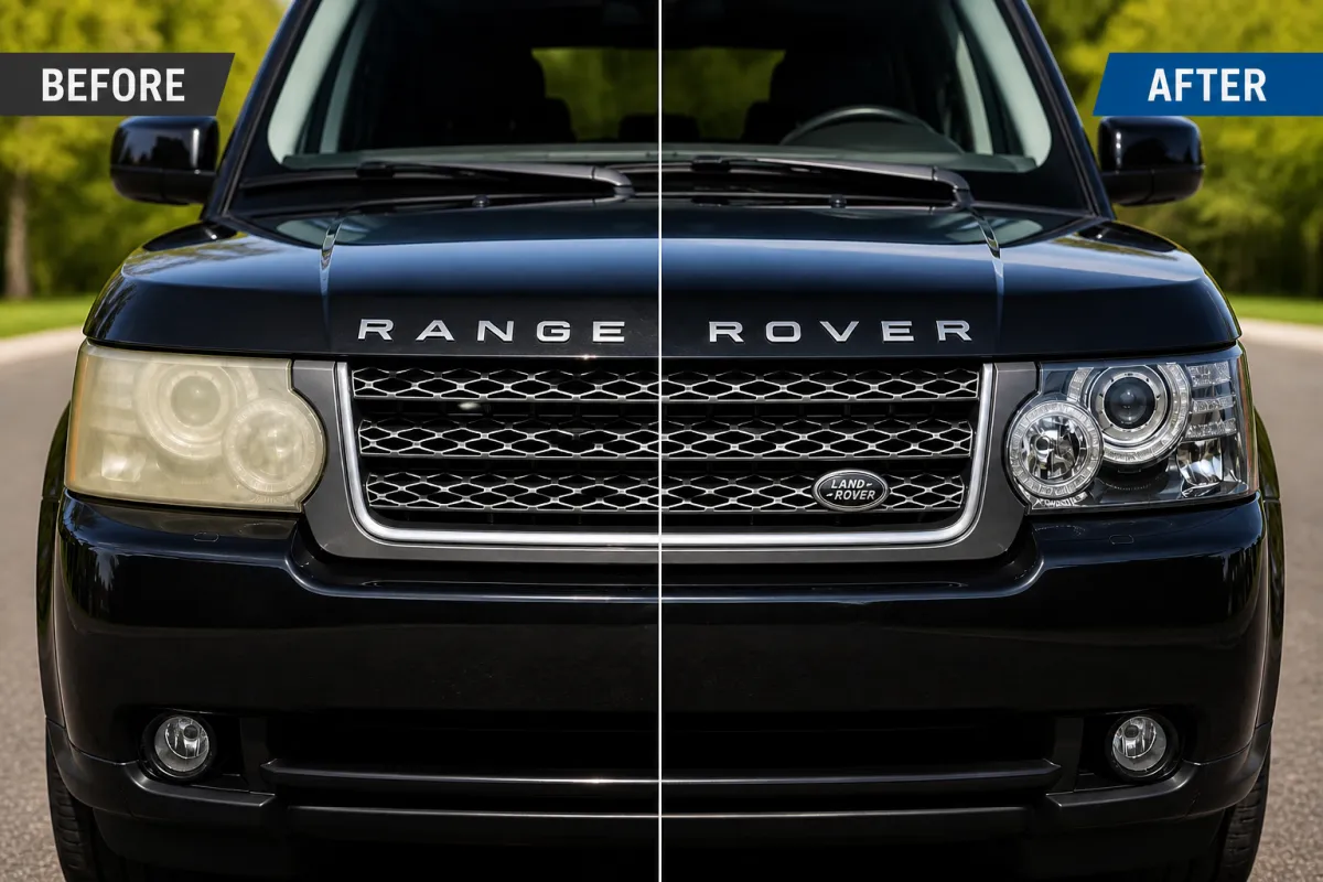 Before and after headlight restoration showing improved clarity in Seattle