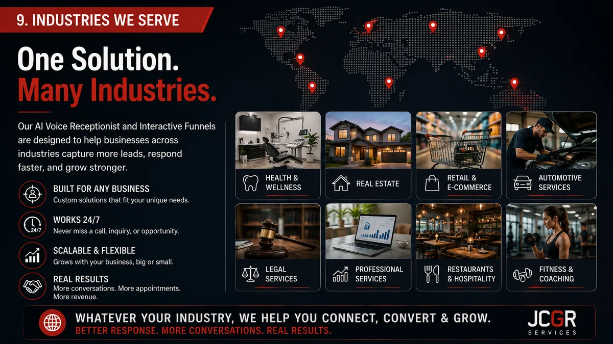 JCGR Services — calm, premium business operating system (cinematic, dark-luxury visual)
